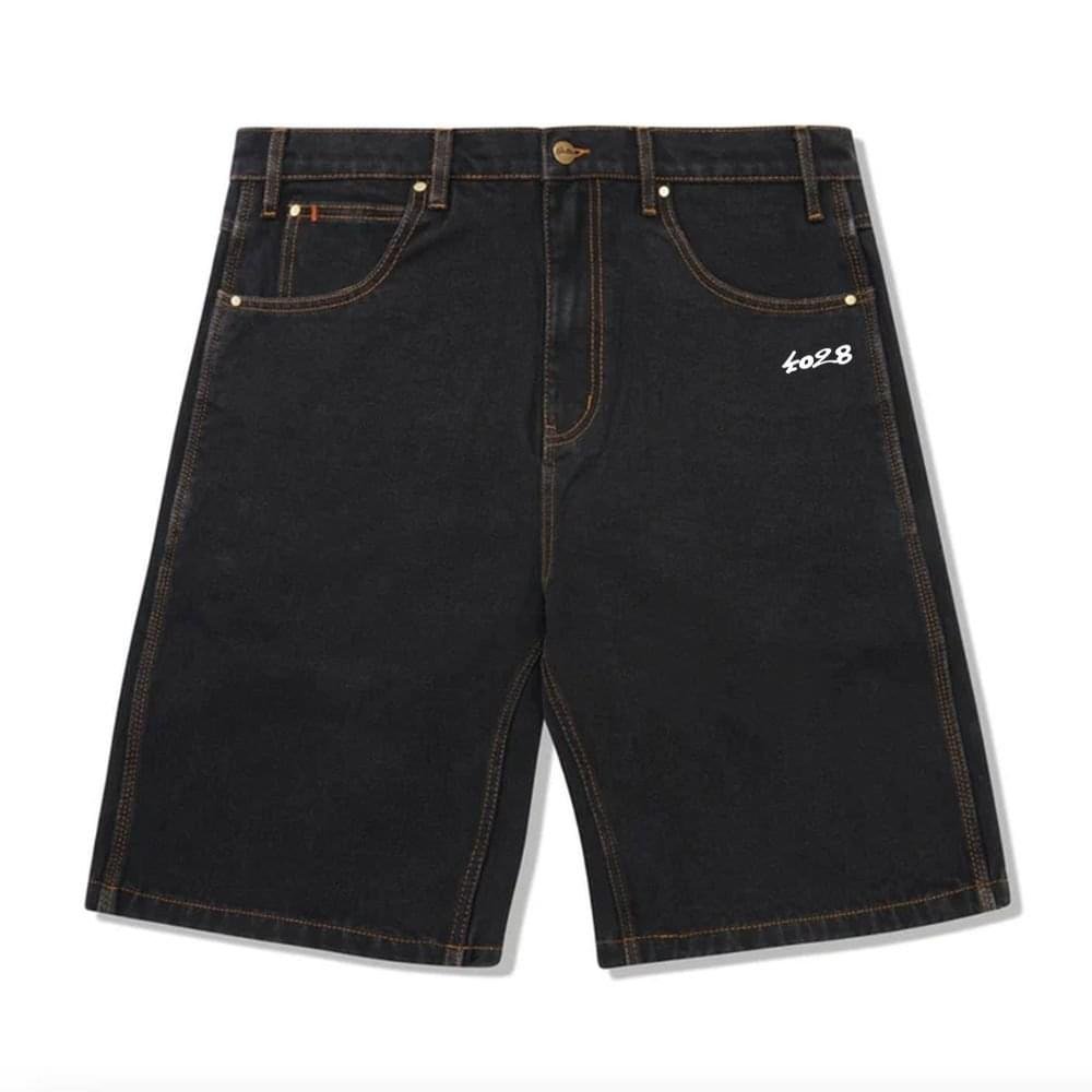 4028 Washed Black Baggy Denim Shorts